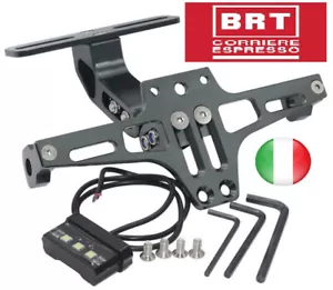 PORTATARGA REGOLABILE MOTO ALLUMINIO CNC Nero UNIVERSALE con LUCE TARGA LED - Foto 1 di 15
