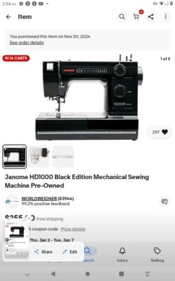 Máquina de coser Janome HD1000 edición negra grado industrial Foto 1 de 4