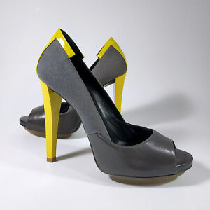 BALENCIAGA © PARIS. Women's Canvas & Leather Heels Peep Toe Shoes. Made in Italy
