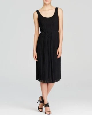 BURBERRY BRIT Black Pleated Georgette Silk Linen Knit Cocktail LBD Dress 10 US - Image 1 of 4