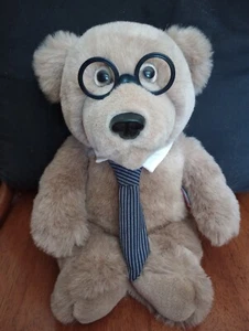 Vtg Nice 1987 Heartline BROWN TEDDY BEAR W/ TIE & GLASSES 13" Plush STUFFED Toy - Picture 1 of 7