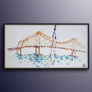 BRIDGE Painting 55", Original oil painting on canvas, landscape painting - Picture 1 of 5