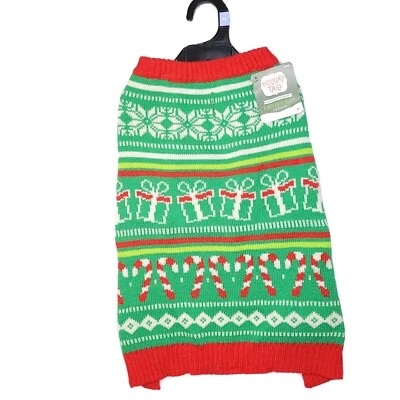 Dog Sweater XL Holiday Christmas Green Red White Fair Isle Candy Cane NEW - Image 1 of 4