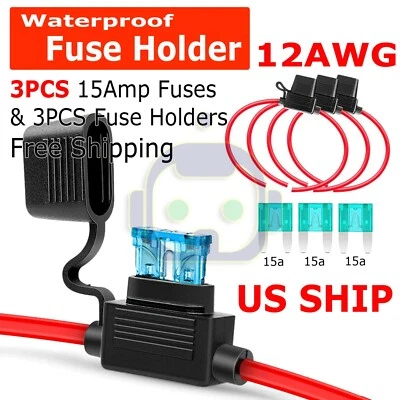 Paquete de 3 soportes de hoja en línea ATC calibre 12 15A cable de cobre añadir un grifo de fusible de circuito Foto 1 de 4