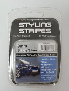 Silver 9mm x 10mtr Self Adhesive Car Pin Stripe Coach Tape Bumper Insert Strip - Picture 1 of 1