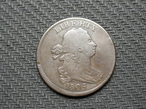 U.S. COIN SALE!! OLDER DATE VF+ 1805 U.S. HALF CENT LIBERTY 1/200 *LOT 300us - Picture 1 of 2