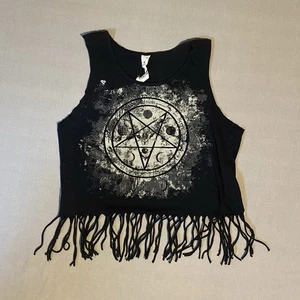 Lip Service Wolf Mondphase Pentagramm Muskel Tank Top Fransen M Goth USA Vintage Y2K - Bild 1 von 7