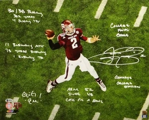 Johnny Manziel Signed Texas A&M 16x20 Aerial Pass PF Photo W/ Insc- Beckett Auth - Picture 1 of 11