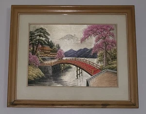 Exquisite Framed Japanese Silk Embroidery Bunka Needlepoint Landscape Artwork - Picture 1 of 5