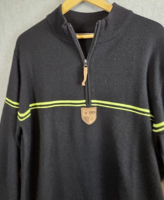 Suéter Obermeyer Para Hombres XL Mezcla de Lana Negro Pullover 1/4 Cremallera Esquí Snowboard Logo Foto 1 de 4