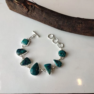 Chrysocolla Gemstone Bracelet 925 Sterling Silver Gift For Her  BraceletBT775 - Image 1 of 4
