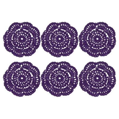 6Pcs Crochet Handmade Doilies 4" Placemats Lace Coasters Dark Purple Foto 1 de 4