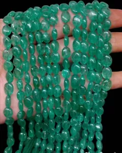 5 Strand A++ Green Russian Emerald Smooth Oval Nugget Gemstone Jewelry Beads 12" - Picture 1 of 10