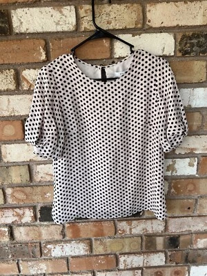 $295 Milly Melinda Polka-Dot Silk Top Size 0 White Short Puff Sleeve New - Изображение 1 из 4
