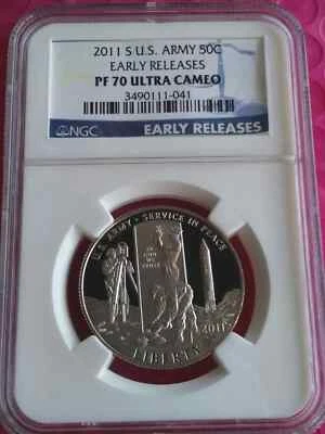 2011 S US ARMY HALF DOLLAR NGC PF70 ULTRA CAMEO EARLY RELEASES very nice - Image 1 of 2