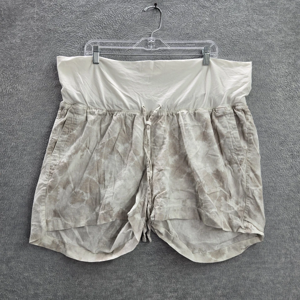 Old Navy Women Shorts XL Beige Tie Dye Linen Viscose Maternity 5" Inseam Pockets - Image 1 of 4