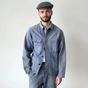 Vintage 80s French Workwear Sanfor Blue Faded Denim Chore Jacket Size 48 (M) - Picture 1 of 7