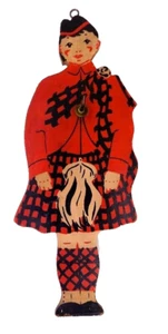 Vintage Single Hook Wall Hanger Die Cut Wood Boy in Scottish Kilt - Picture 1 of 3