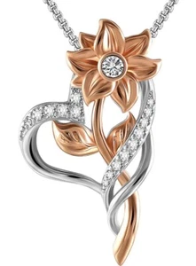 Rose Necklace For Women 5A Cubic Zirconia Love Heart Pendant Necklace Jewelry - Picture 1 of 5