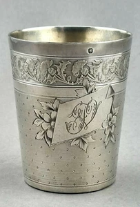 Tauf Becher 950er Silber guillochiert Wein Pokal Frankreich Blumen floral (22) - Bild 1 von 10
