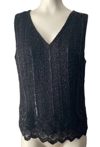 Papell Boutique Black Beaded Top Meduim  - Picture 1 of 12
