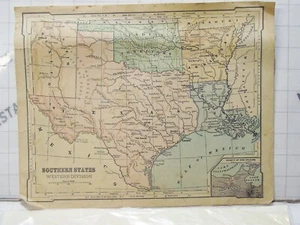 antique rare book page SOUTHERN STATES Western Division Texas Oklahoma MAP ~12" - Bild 1 von 6