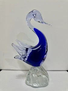 VTG Murano Glass Swan Figurine Handblown Blue Cobalt 8.5" with original Sticker - Picture 1 of 12
