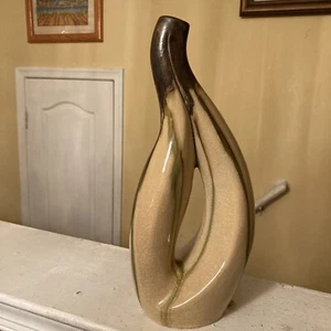 LaDolce Vita Swan Neck Vase J.A.Design Reactive Sand Collection Glaze Drip 12”T - Picture 1 of 12