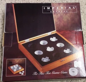 Tic Tac Toe Set Mirrored Board Oak Finish Storage Box/Case Imperial Crystal - Picture 1 of 6