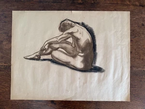 1930s Charcoal Black Brown Figure Study Sketch Woman Portrait Paper 23 x 17 - Picture 1 of 14