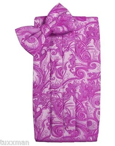NEW Cardi Paisley Fuchsia Pink Tuxedo Cummerbund Bow tie Hankie.TUXXMAN - Picture 1 of 2