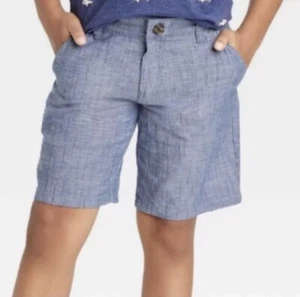 Cat & Jack Flat Front Chambray Chino Shorts size 7 - Blue/Adjustable Waist - NEW - Picture 1 of 9