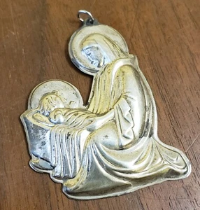 Adorno navideño vintage Wallace 1990 madre e hijo de plata esterlina - Imagen 1 de 5