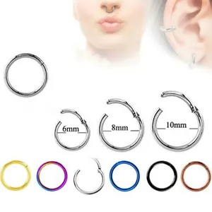 CLICKER SEPTUM PIERCING HELIX RING HINGED EAR SEGMENT TRAGUS HOOP LIP STAINLESS - Picture 1 of 6