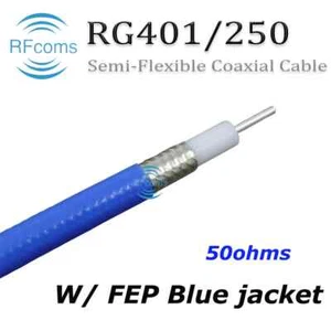 RFcoms 250-50 Semi flexible Coaxial Cables RG401 0.250" 50 Ohm 250 FEP Cable 1M - Foto 1 di 6