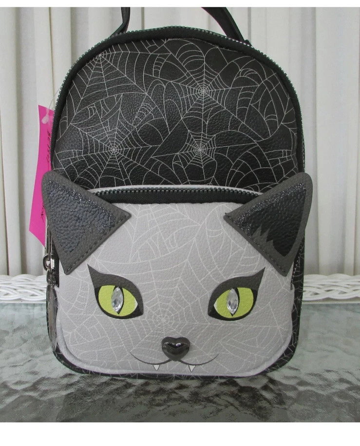 Betsey Johnson Halloween Black Cat Mini Backpack - Spiderwebs