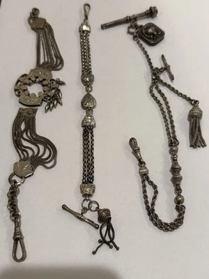 Victorian Antique Pocket Watch Chains, Tested Silver. Not All Marked. - Image 1 of 4