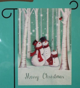 12.5" x 18" Xmas Snowman Family Waving Red Scarves Art Yard Garden House Flag - Picture 1 of 4