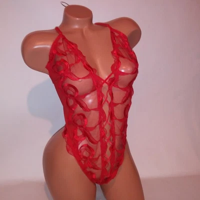 Victoria Secret Lingerie Bodysuit Teddy One Piece XXL 2X Red Lace Sheer Bows New - Image 1 of 4