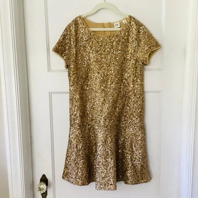 Vestido Gap Dorado Lentejuelas Cintura Caída Niñas Talla XL 12 Formal Fiesta Boda Verano Foto 1 de 4