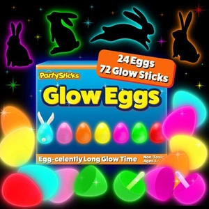 24 Easter Glow Eggs & 72 Mini Glow Sticks 96pcs Total, Glow-in-The-Dark Teens... - Picture 1 of 5