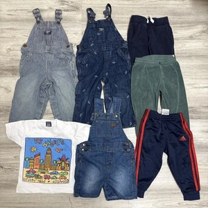Clothes Lot Boys Size 2T 7pc Overalls Shortall Vintage Shirt Sweatpants Play - Picture 1 of 11