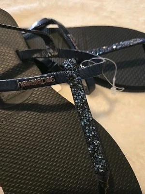 HAVAIANAS You Riviera Indigo Blue Swarovski Flip Flops Sandal 35-36 US 6 NEW - Image 1 of 4