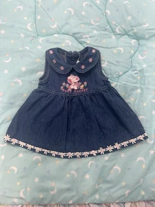 Baby Snoopy Vintage Denim Embroider Flower Dress Girls Pink Woodstock - Picture 1 of 12