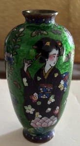 Exquisite antike asiatische japanische Cloisonne Folie Geisha Mädchen Vase Meiji Ära - Bild 1 von 19