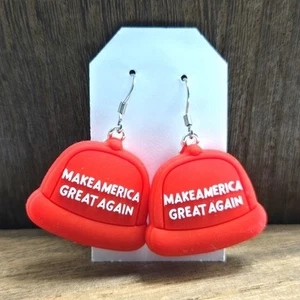 MAGA rote Hut Ohrringe Make America Great Again Republikaner Trump Hänger Tropfen - Bild 1 von 2