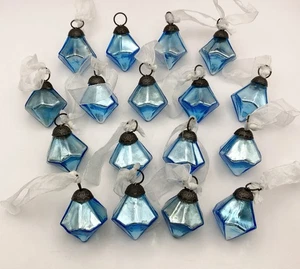 Mini Mercury Glass Christmas Ornaments Aqua Blue Diamond Shaped Lot Of 17 - Picture 1 of 3