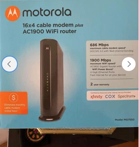 Motorola - 5G Dual-Band AC1900 Router with 16 x 4 DOCSIS 3.0 Cable Modem - Black - Picture 1 of 3