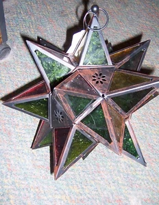 VINTAGE UNBRANDED Stained Glass Look Hanging Star Candle Holder - Picture 1 of 5