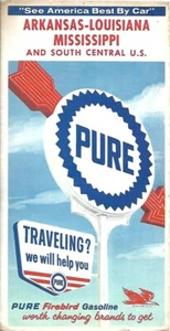 1964 PURE OIL Road Map ARKANSAS LOUISIANA MISSISSIPPI Little Rock Shreveport - Picture 1 of 4